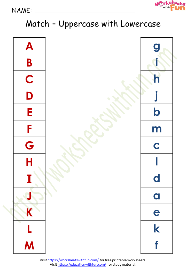 Match Uppercase And Lowercase Letters Worksheet